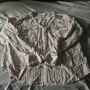 Express Striped Button-Down Shirt in Pink and Black